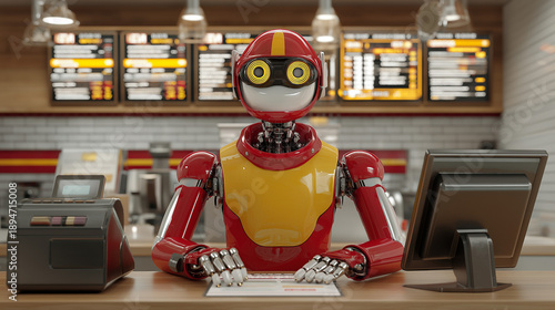 futuristic fast food robot service worker