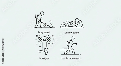 Four simple line drawings of people in different activities.