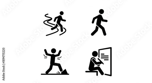 Four Simple Stick Figure Icons Representing Different Activities.