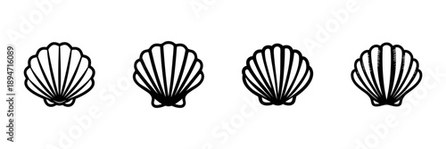 Seashell Icons In Hand Drawn Style Set. Marine Life, Beach Decor, Nautical Theme Doodle Sketch Collection. Coastal Design Elements. Isolated Vector Illustration