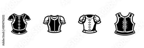 Medieval Armor Chest Plates In Hand Drawn Style Set. Historical Battle Gear, Knight Protection Doodle Sketch Collection. Vintage Warfare Attire. Isolated Vector Illustration