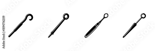 Walking Canes And Magnifying Glasses In Hand Drawn Style Set. Mobility Aid And Vision Enhancement Doodle Sketch Collection. Vintage And Modern Designs. Isolated Vector Illustration