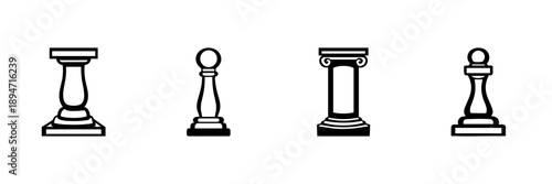 Column And Pedestal Icons In Hand Drawn Style Set. Architectural Support, Classical Design, Decorative Elements Doodle Sketch Collection. Structural Artistry. Isolated Vector Illustration