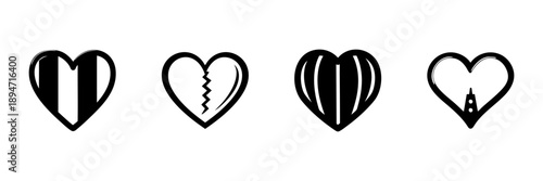 Heart Icon Set In Hand Drawn Style. Love, Emotion, And Symbolism Doodle Sketch Collection. Black And White Heart Variations. Isolated Vector Illustration