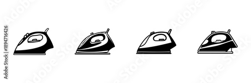 Electric Iron Icons In Hand Drawn Style Set. Household Appliance, Laundry, Clothing Care Doodle Sketch Collection. Home Chore Equipment. Isolated Vector Illustration