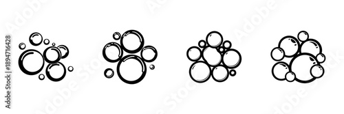 Bubbles In Hand Drawn Style Set. Cleaning, Freshness, Soap, And Hygiene Doodle Sketch Collection. Isolated Vector Illustration