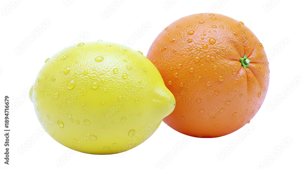 Fototapeta premium Lemon and Orange with Water Droplets