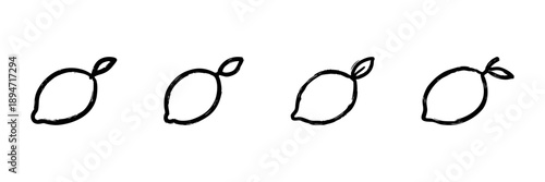 Four Lemons Line Icon Set In Doodle Style. Citrus Fruit, Freshness, And Vitamin C Source Outline Sketch Collection. Hand Drawn Isolated Vector Illustration