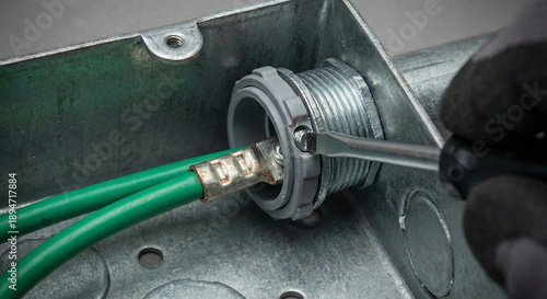 Wallpaper Mural Electrician connecting green ground wires to metal junction box bushing Torontodigital.ca