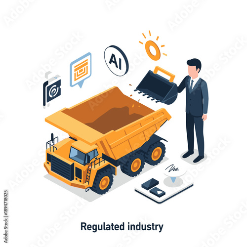 Regulated industry concept with AI and man in suit.