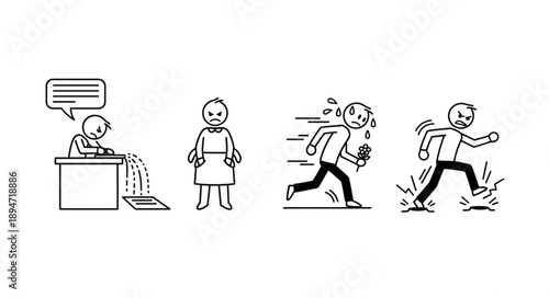 Frustrated cartoon people in various stressful situations at work and in life.