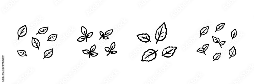 Fototapeta premium Leaf And Plant Line Icon Set In Doodle Style. Nature, Botanical Elements, And Eco-Friendly Design Outline Sketch Collection. Hand Drawn Isolated Vector Illustration