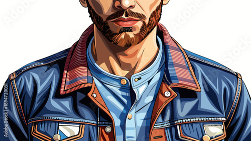 Very beautiful close-up of AI-created modern American men’s denim outfit, highlighting authentic texture, stitching precision, and contemporary casual fashion isolated on white background.