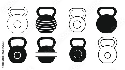 collection of kettlebell icons in black and white