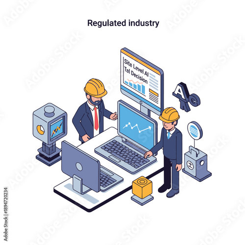 Two professionals analyzing data on laptops in a regulated industry setting.