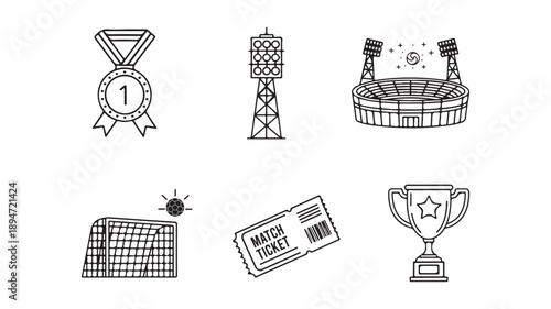 Football Championship and Tournament Linear Icons Set Sports Competition Elements