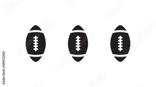 American Football Ball Icons Set Black Silhouette Rugby Sports Elements