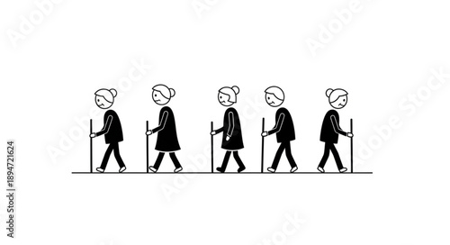 Group of elderly people walking with canes.