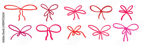 red and pink hand drawn bows collection crayon doodled