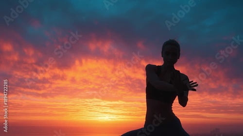 Wallpaper Mural  Silhouette of woman doing yoga pose at sunset Torontodigital.ca