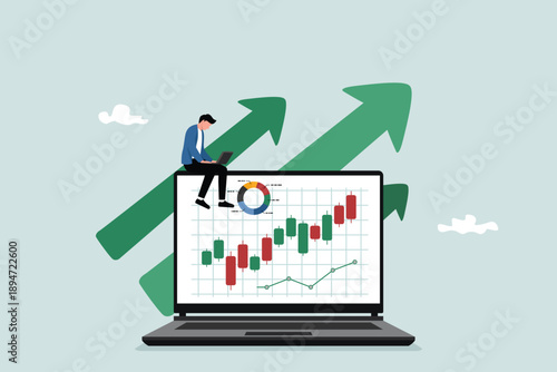 Stock trading or cryptocurrency investing, analysis, financial charts and graphs, stock market or currency exchange concepts, business investors using laptops to create trading charts.