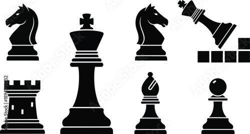 Six standard chess pieces: King, Queen, Bishop, Knight, Rook, and Pawn chessboard vector