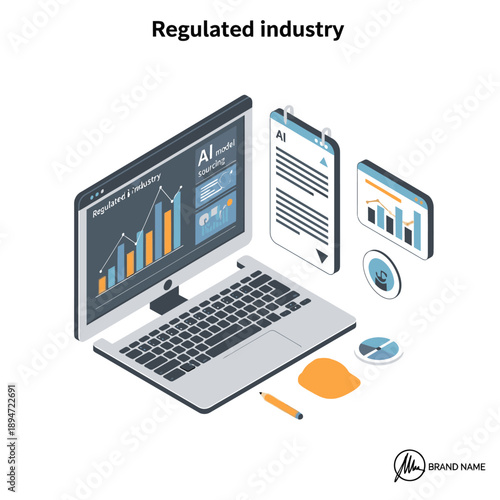 Regulated industry concept with laptop and documents.