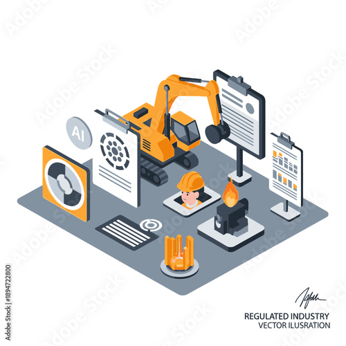 Industrial machinery and equipment vector illustration with regulated industry theme.