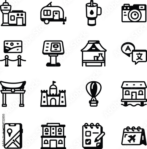 Set of Glyph Style Adventure Icons 