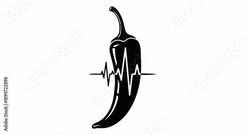 Bold chili pepper silhouette with a vibrant heartbeat line, symbolizing healthy spice and vitality
