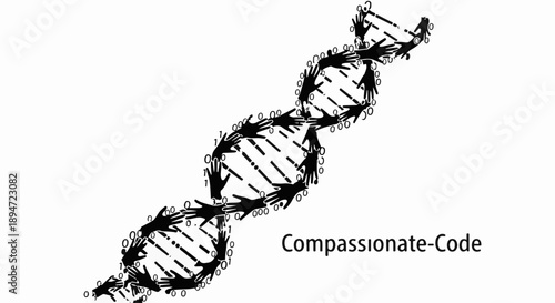 Abstract representation of DNA helix intertwined with compassionate symbols