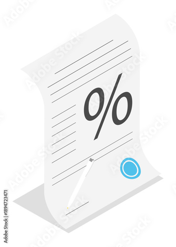 Isometric bank loan agreement. Isolated cartoon vector concept on white background top view