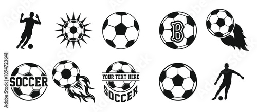  soccer ball logos silhouette emblems for team and sport