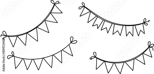 Hand Drawn Bunting Banner Doodle Collection Featuring Various Triangular Flag Garlands For Birthday Party Celebrations Festivals Wedding Anniversaries Greeting Cards And Decorative Event Backgrounds