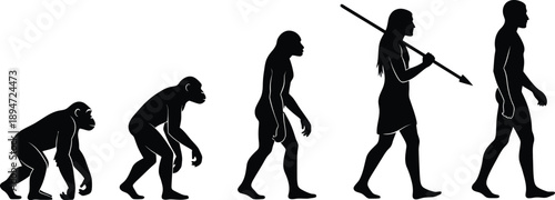 Theory of human evolution. Evolutionary progress from a common ape ancestor to modern humans. Evolution of man, Darwin evolution March of Progress. 