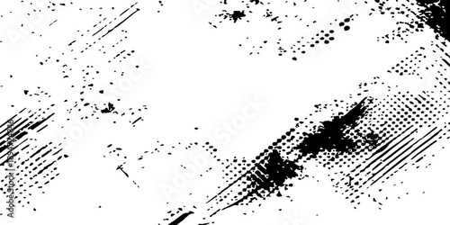 An abstract black ink splat vector background featuring a grunge paint splatter texture with a dirty spray pattern and a silhouette frame design element for an artistic drip stain illustration