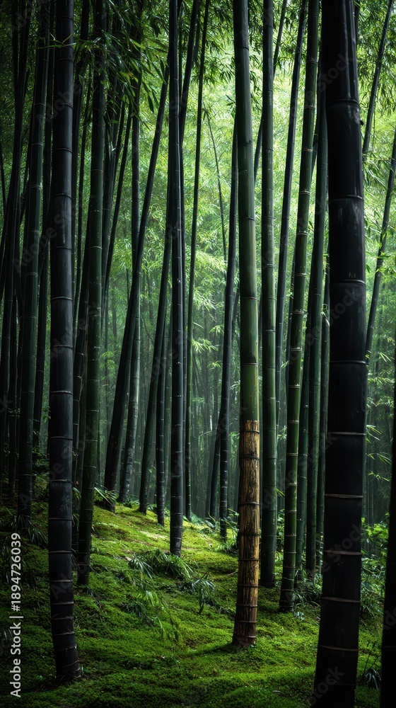 Obraz premium Dense grove of black bamboo forming a tranquil forest backdrop