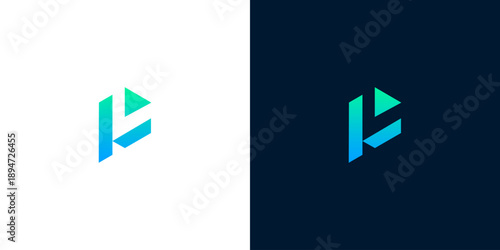 Modern abstract geometric logo in blue and green gradient, representing innovation and digital progress for contemporary brand identity