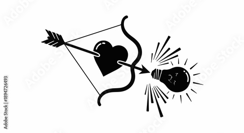 Cupid's arrow strikes a bright idea, symbolizing love for innovation and creativity.
