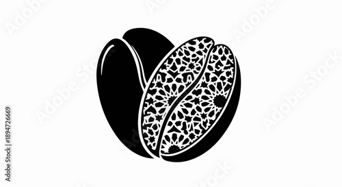 Stylized illustration of a passion fruit cut in half, revealing its juicy seeds and pulp.