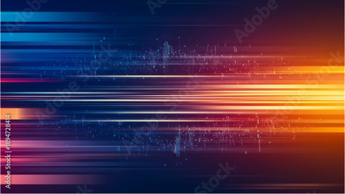 Vibrant abstract lights streak across a dark background with motion blur effect