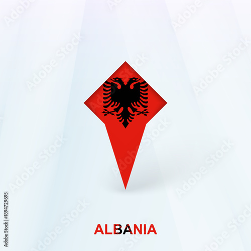 Albania Flag Pin Icon with Geometric Design.