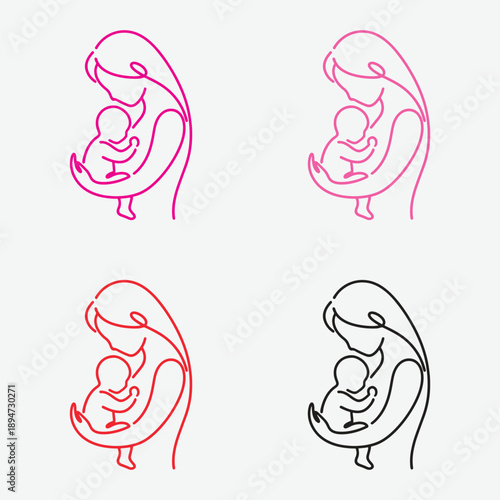Mother Holding Baby Line Art Icon, Minimal Pregnancy and Motherhood Outline Vector Design