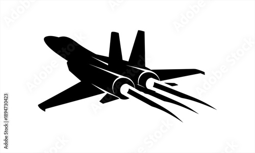 F-15 Eagle fighter jet in flight, black and white vector illustration.