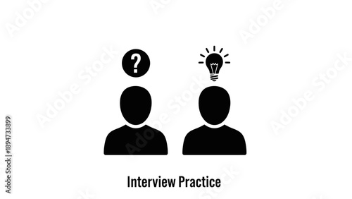 Interview Practice with Question Mark and Lightbulb Icons.