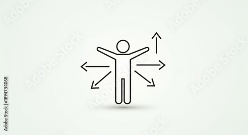 Human figure with directional arrows indicating movement and options.