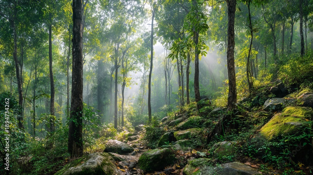 Obraz premium Panoramic Tropical Forest Landscape for Environmental Conservation and Eco Tourism Background
