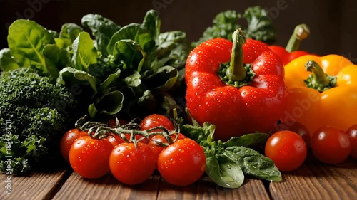 Fresh vegetables composition on wooden surface with natural lighting