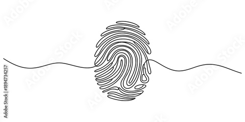Continuous one line art drawing of fingerprint icon representing security and identity isolated on white background, Vector, illustration