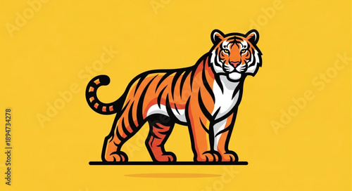 Illustration of a majestic tiger standing confidently on a plain background.
